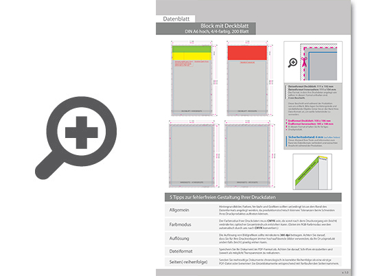 Product Bild block_mit_leimbindung_und_deckblatt__din_a6__200_blatt__4_4_farbig_beidseitig_bedruckt